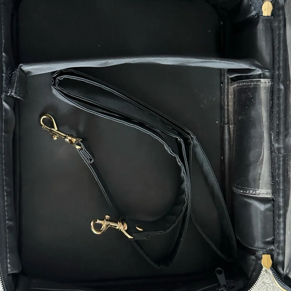 Black Quilted Makeup Bag with Gold Accents